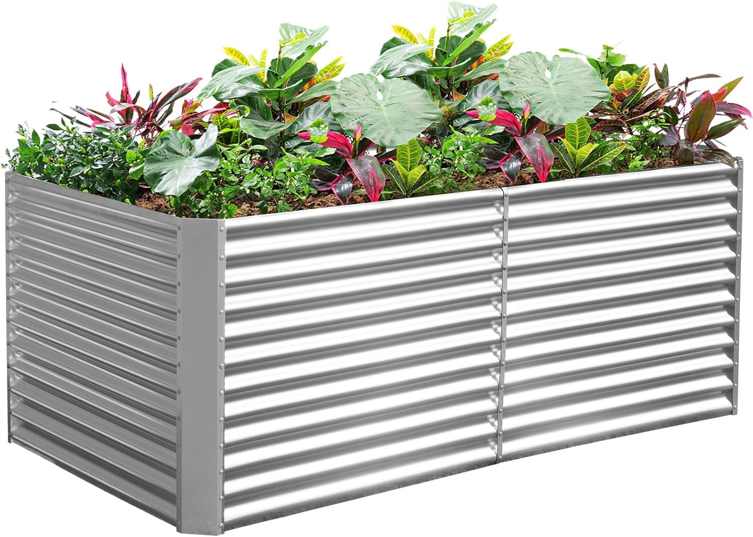 Land Guard 8x4x3ft Rectangular Galvanized Raised Garden Beds  Large-Capacity Metal Planter Box Outdoor  Durable Deep Raised Garden Bed 3ft Tall  Raised Beds for Gardening Vegetables  Classic Silver