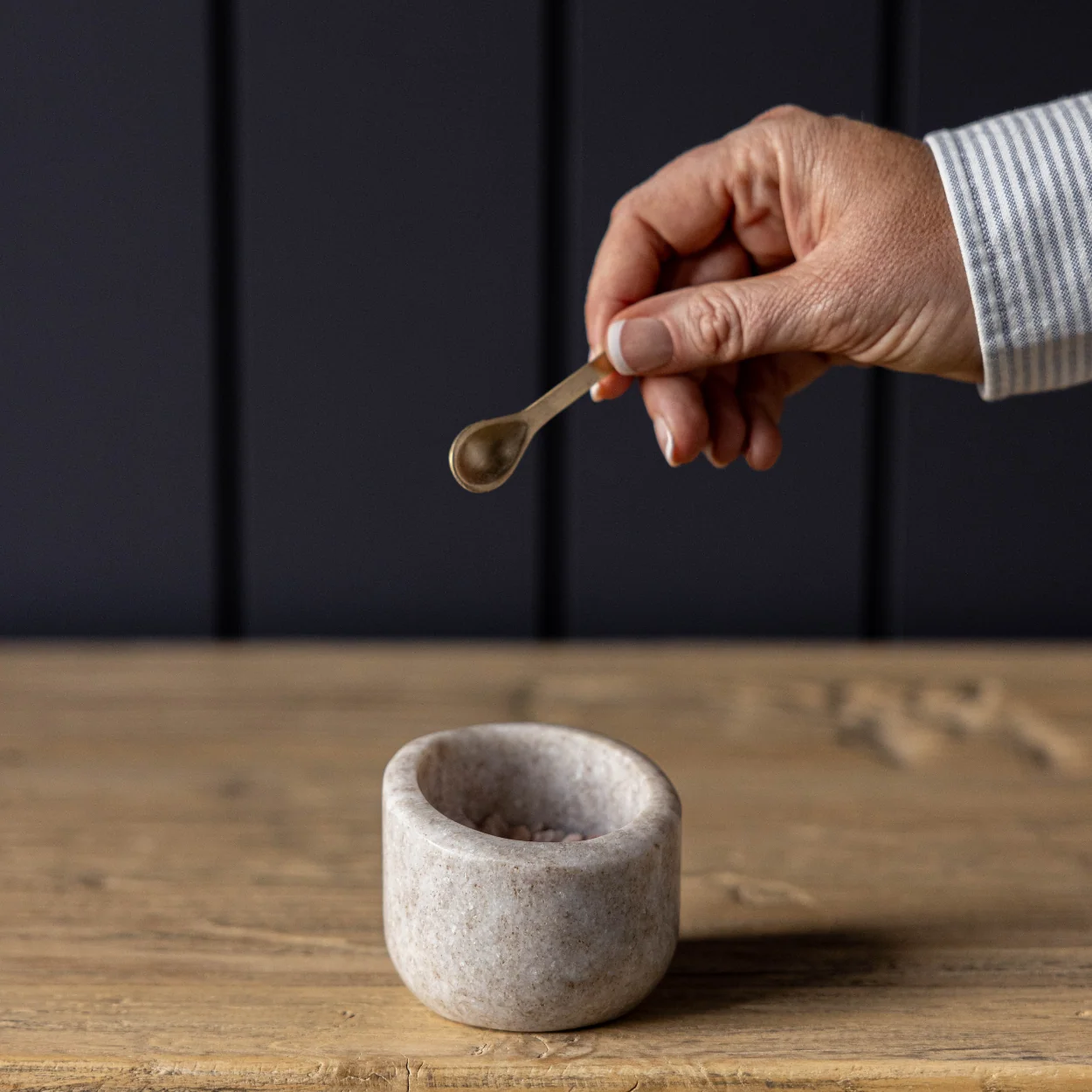 Grey Marble Salt Cellar With Spoon