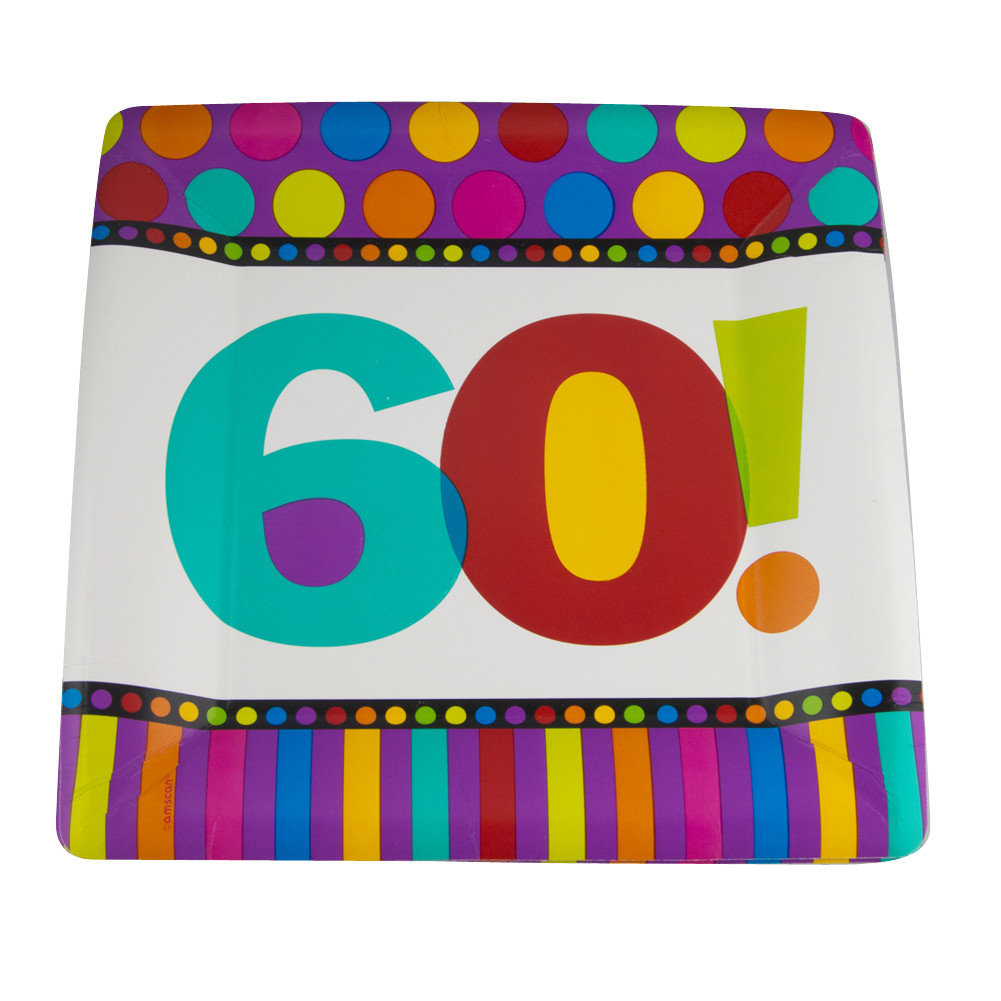 60th Birthday Square Paper Plates 10