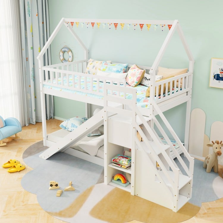 Twin Over Twin Bunk Bed with Slide and Staircase