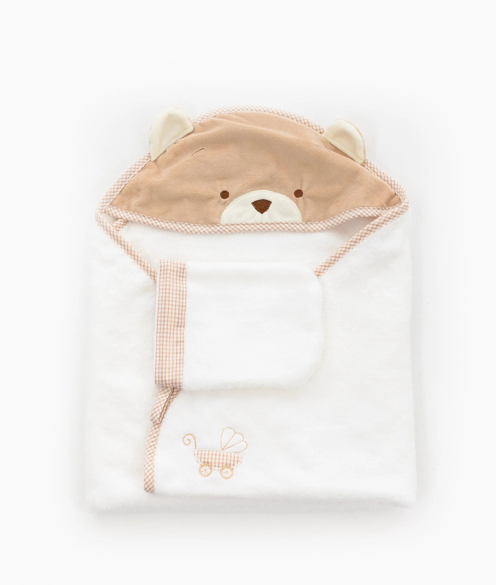 Bath Towel & Wash Mitt Set | White & Beige