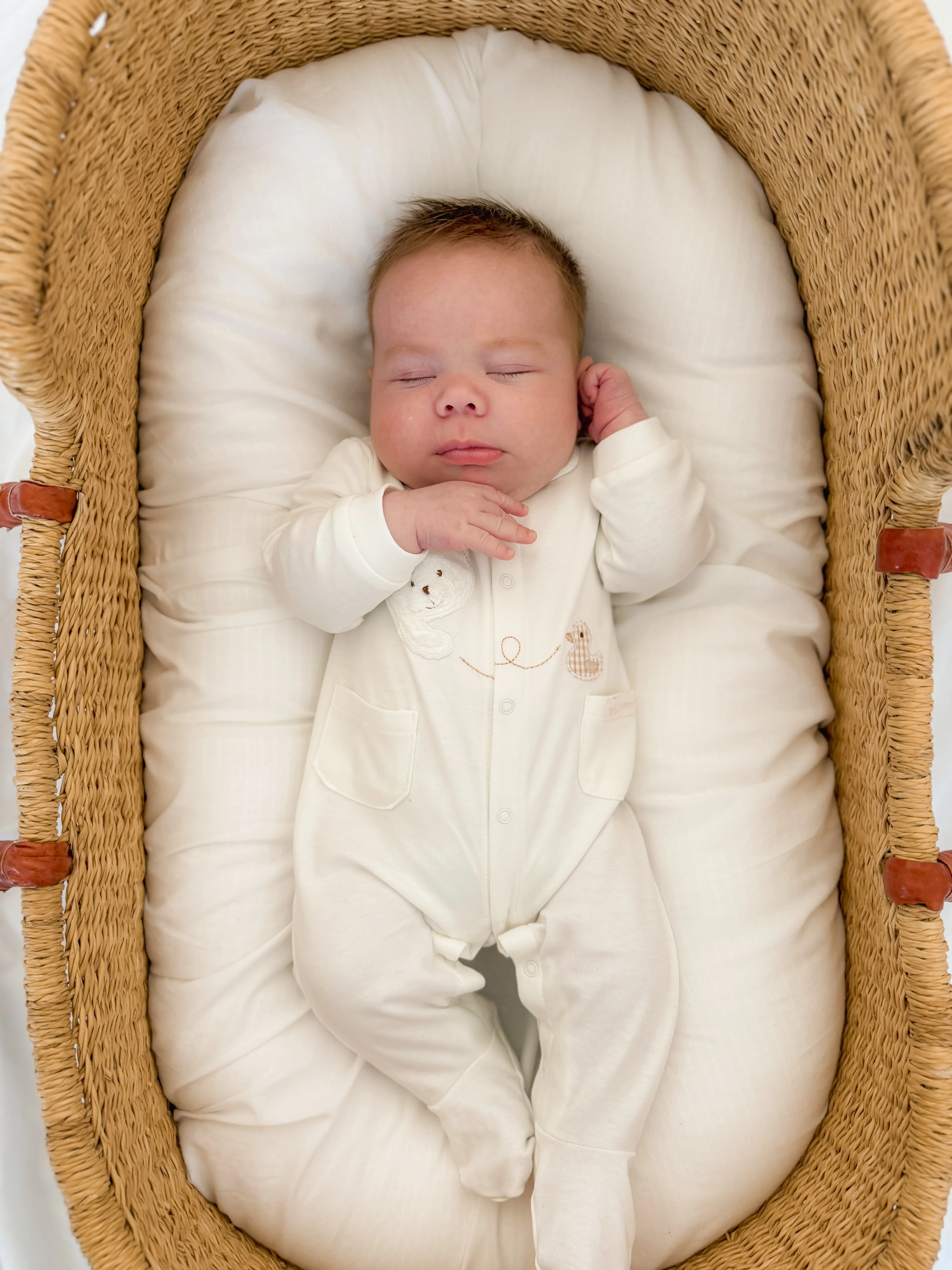 Bear Jumpsuit & Hanger Set | White & Beige
