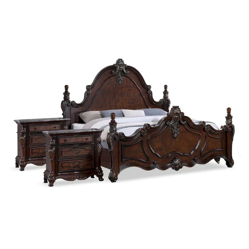 Furniture of America Eugene Traditional 3-Piece Dark Cherry Wood Panel Bedroom Set