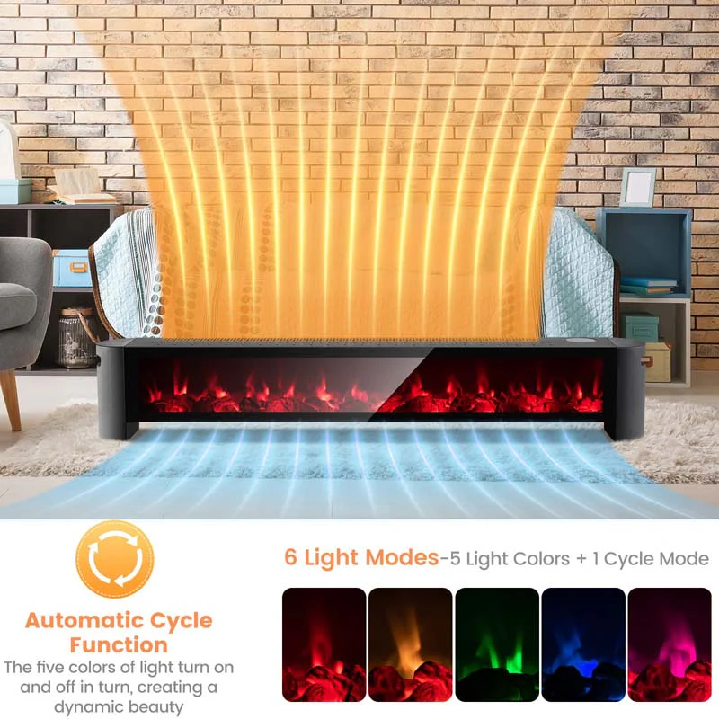 1400W Electric Baseboard Heater with Remote & 6 Adjustable Realistic 3D Flame, IPX4 Waterproof Convection Space Heater for Indoor Use