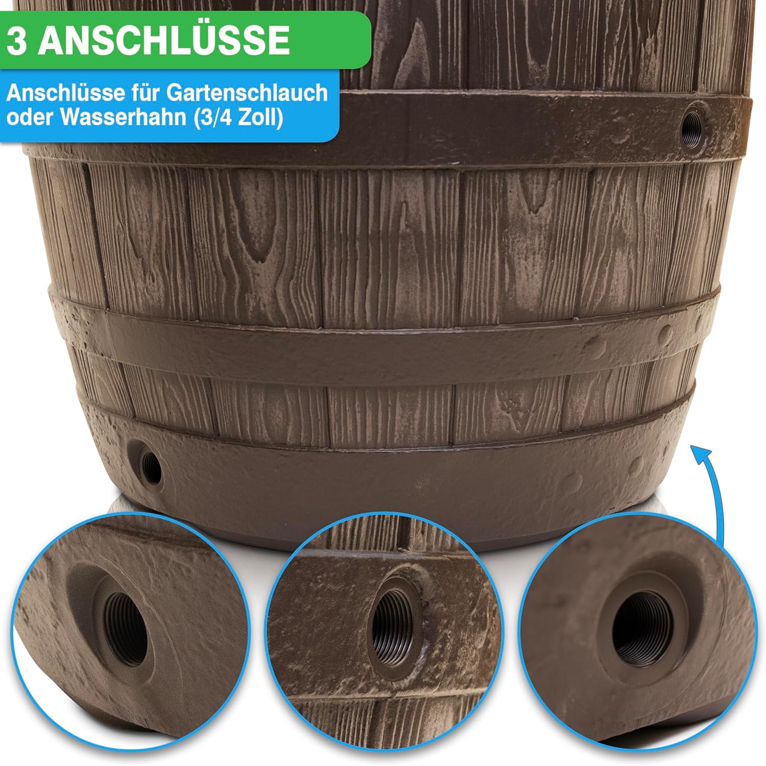 YourCasa Regentonne 250 Liter [Barrel] mit windsicherem Deckel - Regenfass Frostsicher aus Kunststoff in Holzoptik - Regenwassertonne - Regenwassertank Garten - Holz Weinfass Wasserfass Holzfass