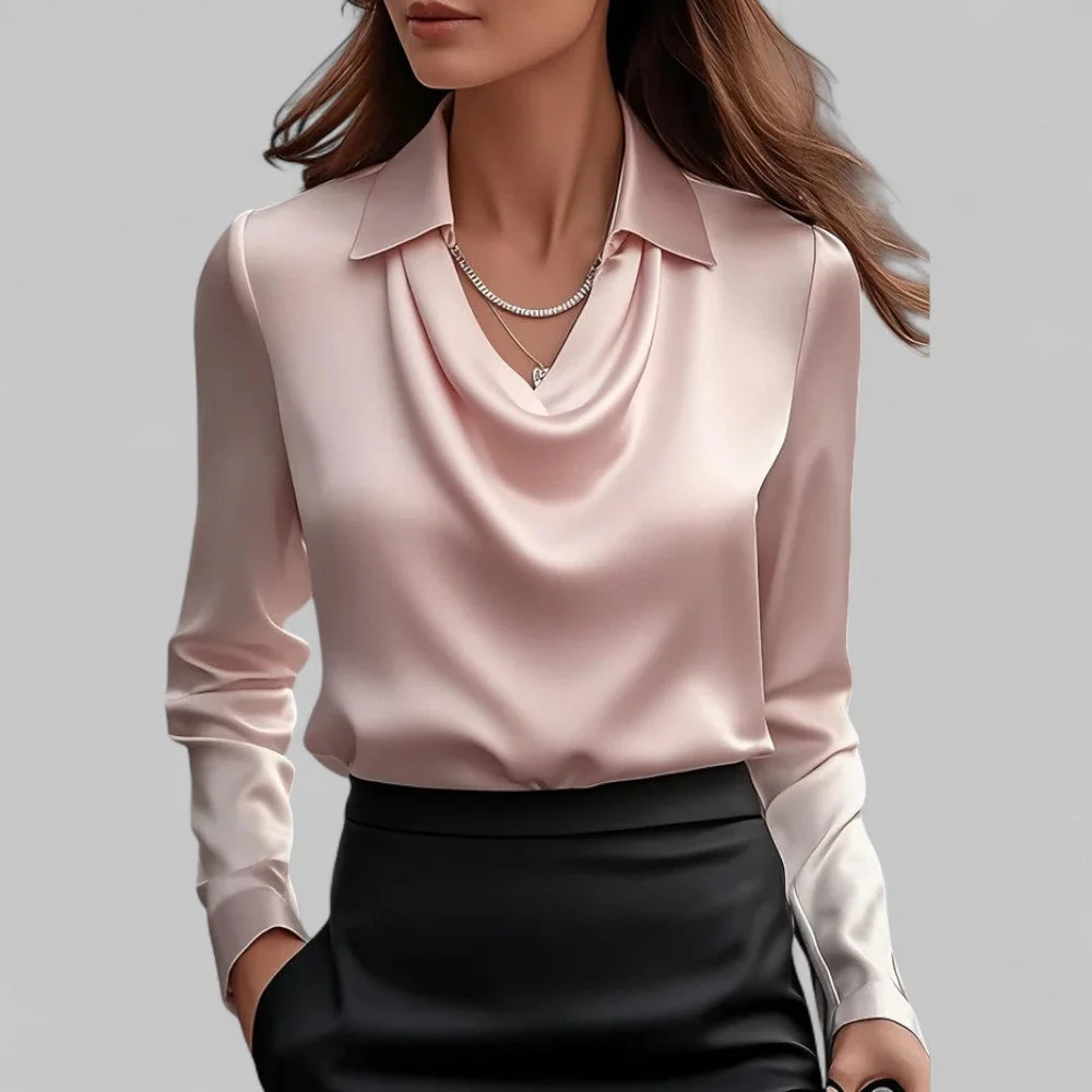 Women��s Satin Blouse Elegant Long Sleeve Design