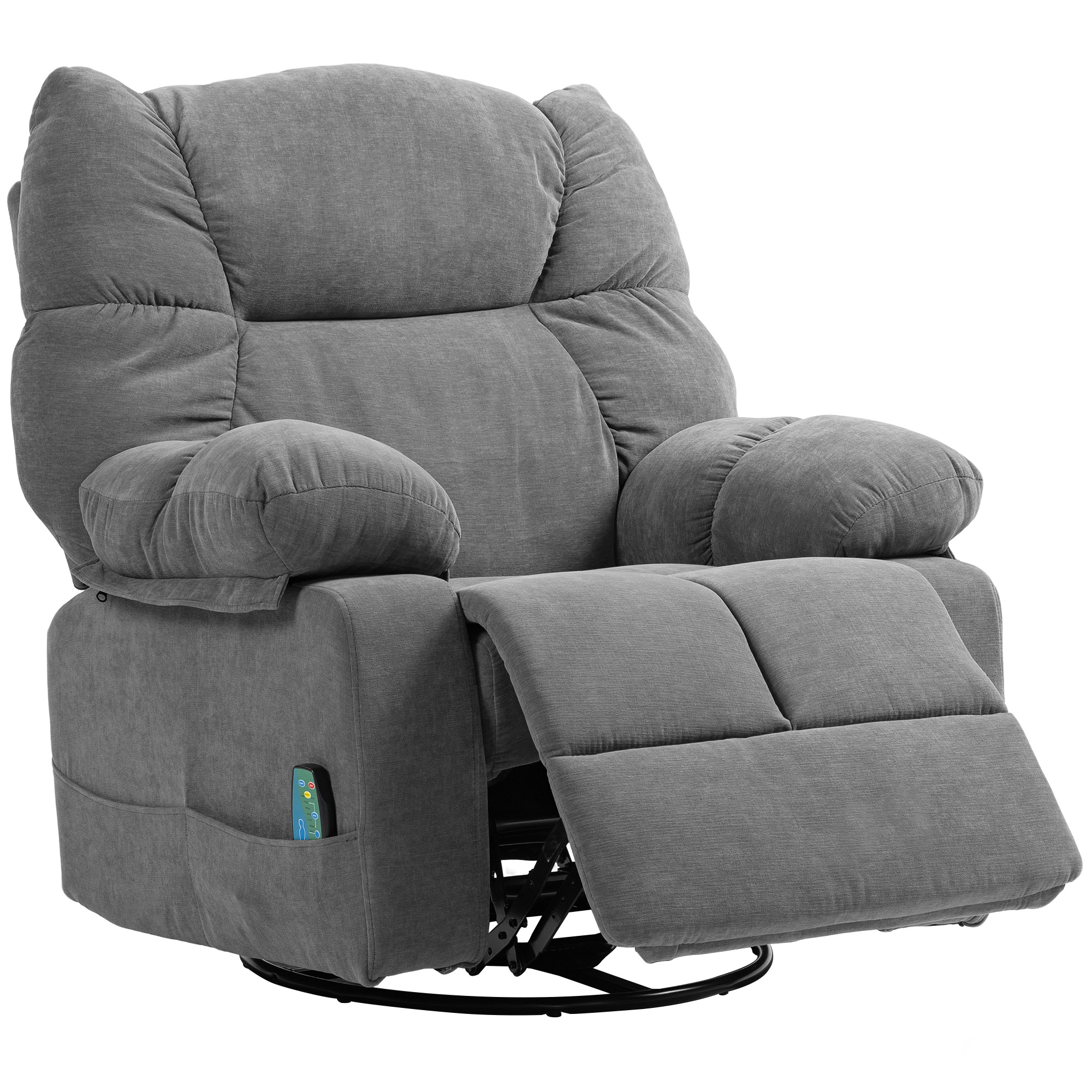 HOMCOM Relaxstoel met Massage- en Ligfunctie, Draaibare Massagestoel, 4 zijzakken en Afstandsbediening, Donkergrijs