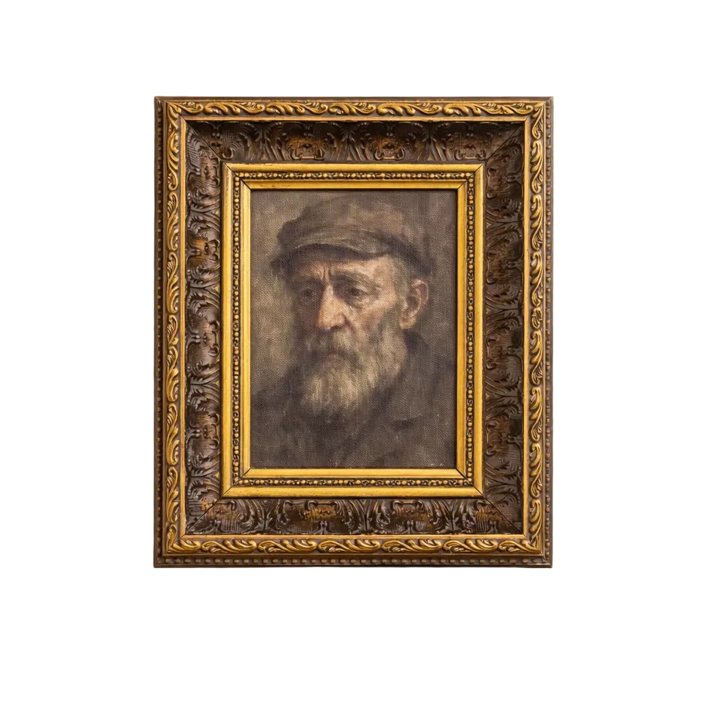 Somber Man | Antique Inspired Gold Leaf Crowned Framed Art