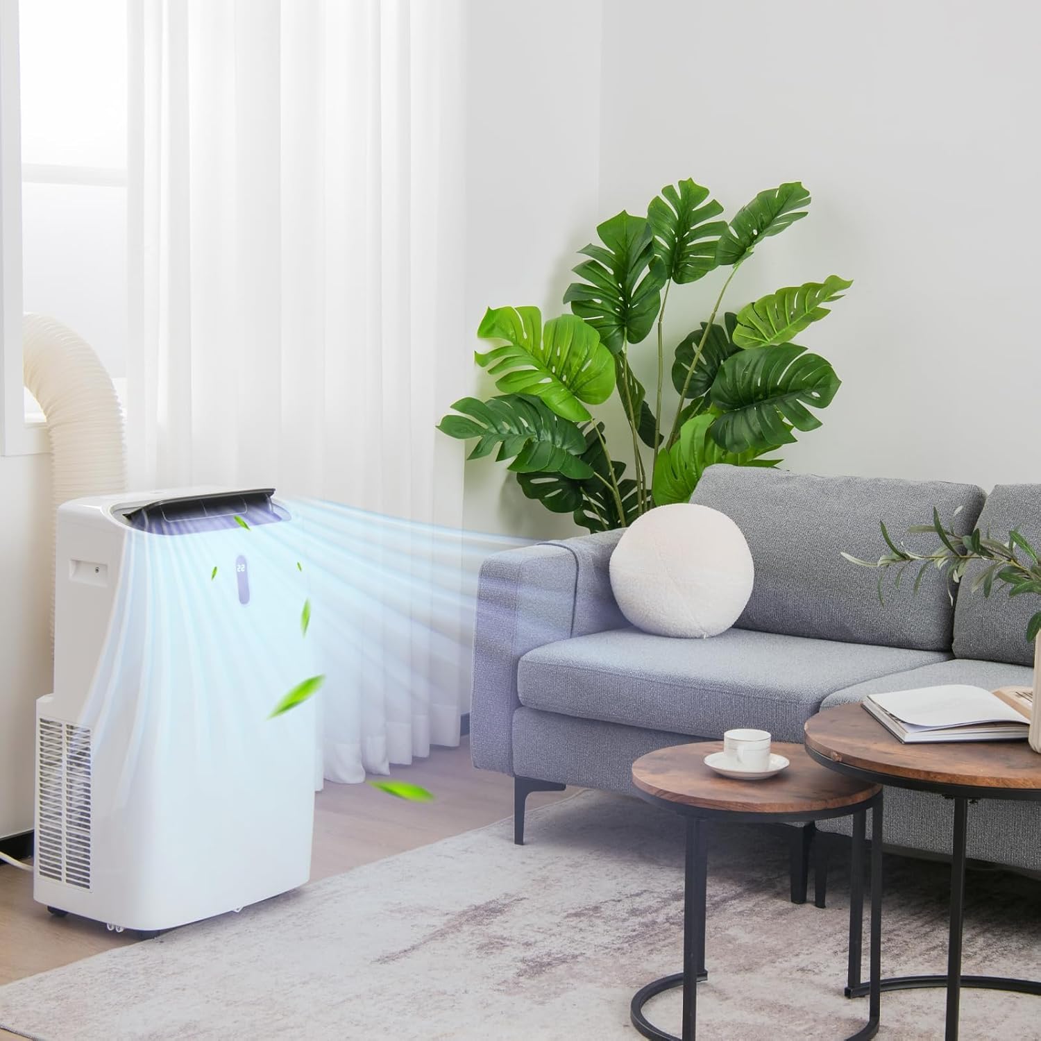 GOPLUS 16000 BTU Klimaanlage mit Abluftschlauch, 5 in 1 mobiles Klimagerät: Kühlen, Heizen, Entfeuchten, Belüften, Schlafmodus | 24H-Timer | App & Fernbedienung | für Raumgröße bis 30㎡ (16000BTU)
