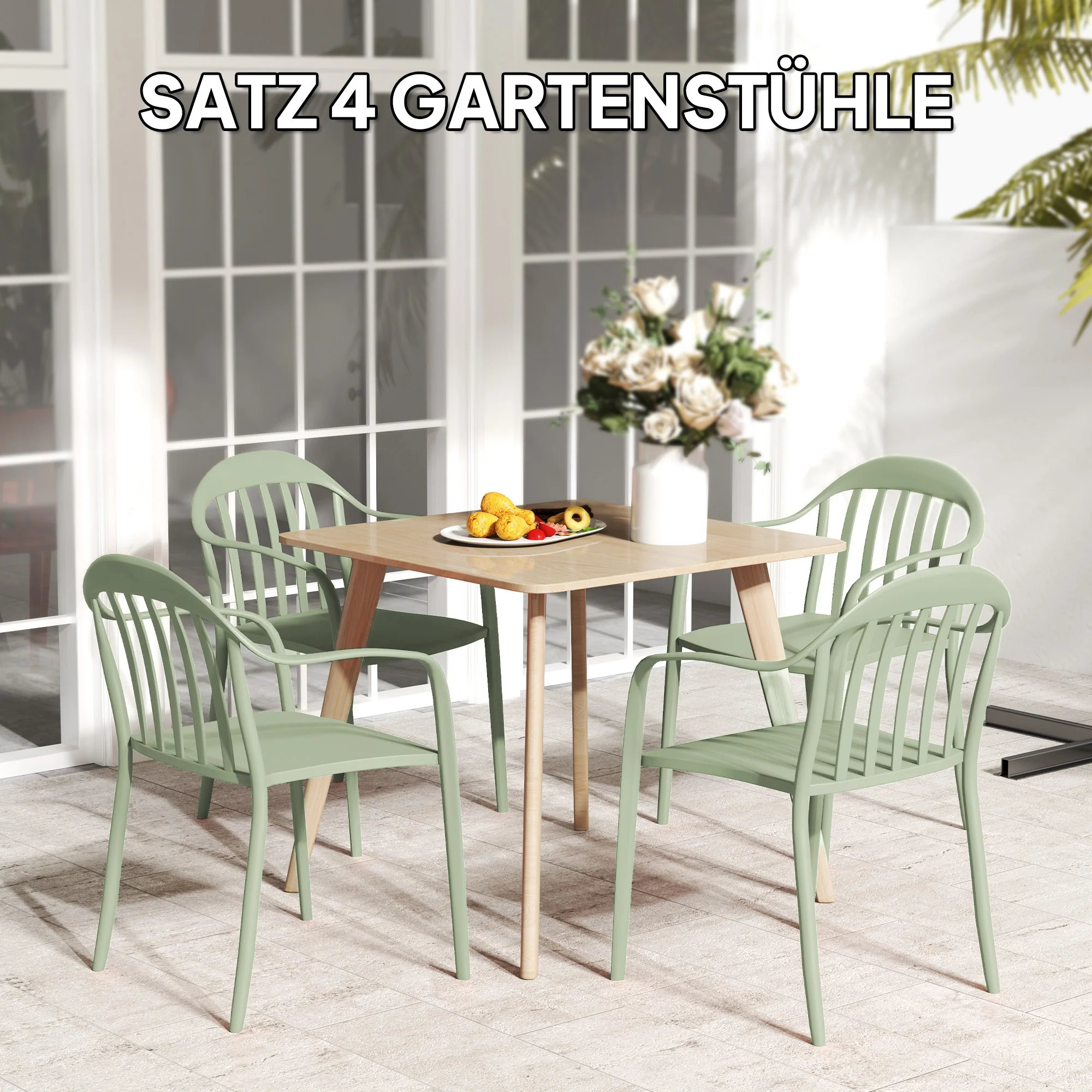 Outsunny 4-delige Set Tuinstoelen Weerbestendig met Armleuning en Rugleuning tot 120 kg Belastbaar