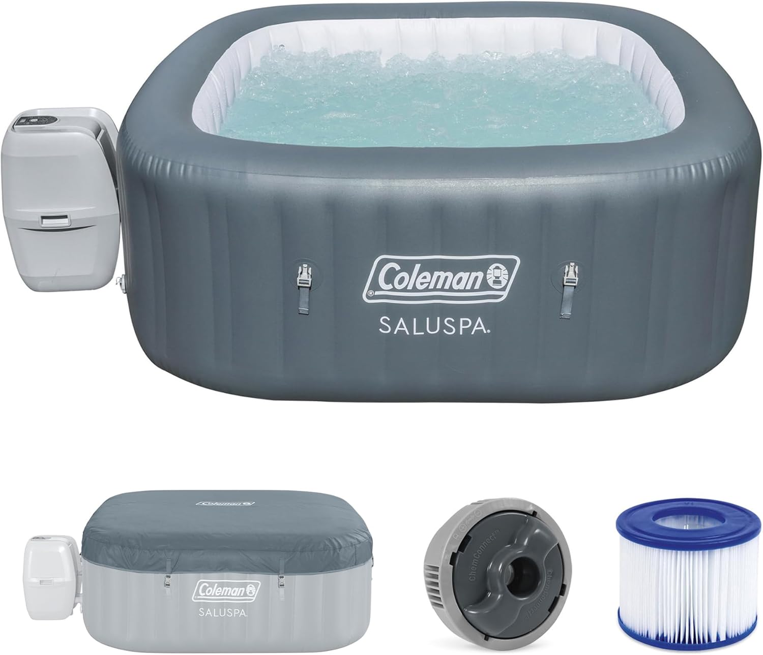 Coleman Hawaii 4 to 6 Person Inflatable Hot Tub  Square Energy-Efficient Portable Outdoor Spa with 140 AirJets  71