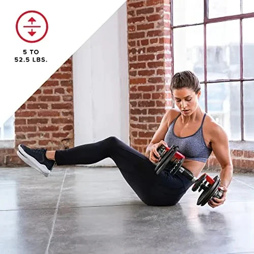 Bowflex SelectTech 552 Adjustable Dumbbells (pair), 2.3–23.8 kg, space-saving home fitness equipment