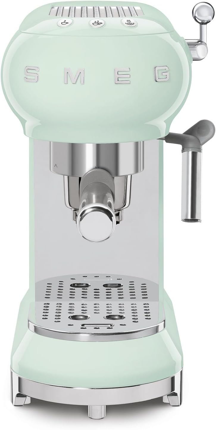 Smeg, ECF01PGEU Manual Espresso-Kaffeemaschine, Cappuccino -System, Thermoblock, groe Tassengehuse und Doppelkaffeefunktion, 1 l Wassertank, kompakte Abmessungen, 1350W, Pastellgrün