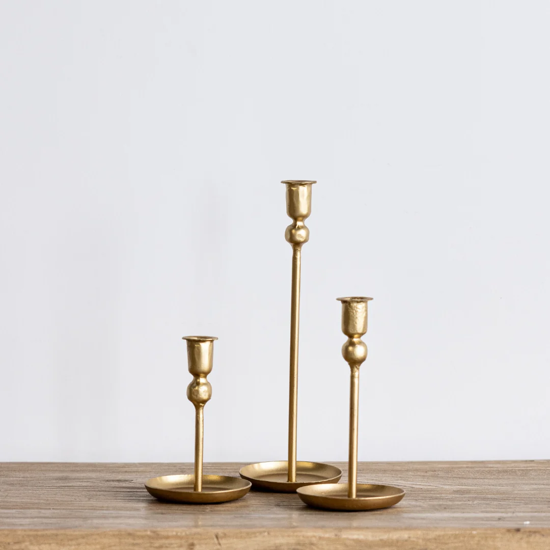 Bronzed Iron Plate Candle Holder Set