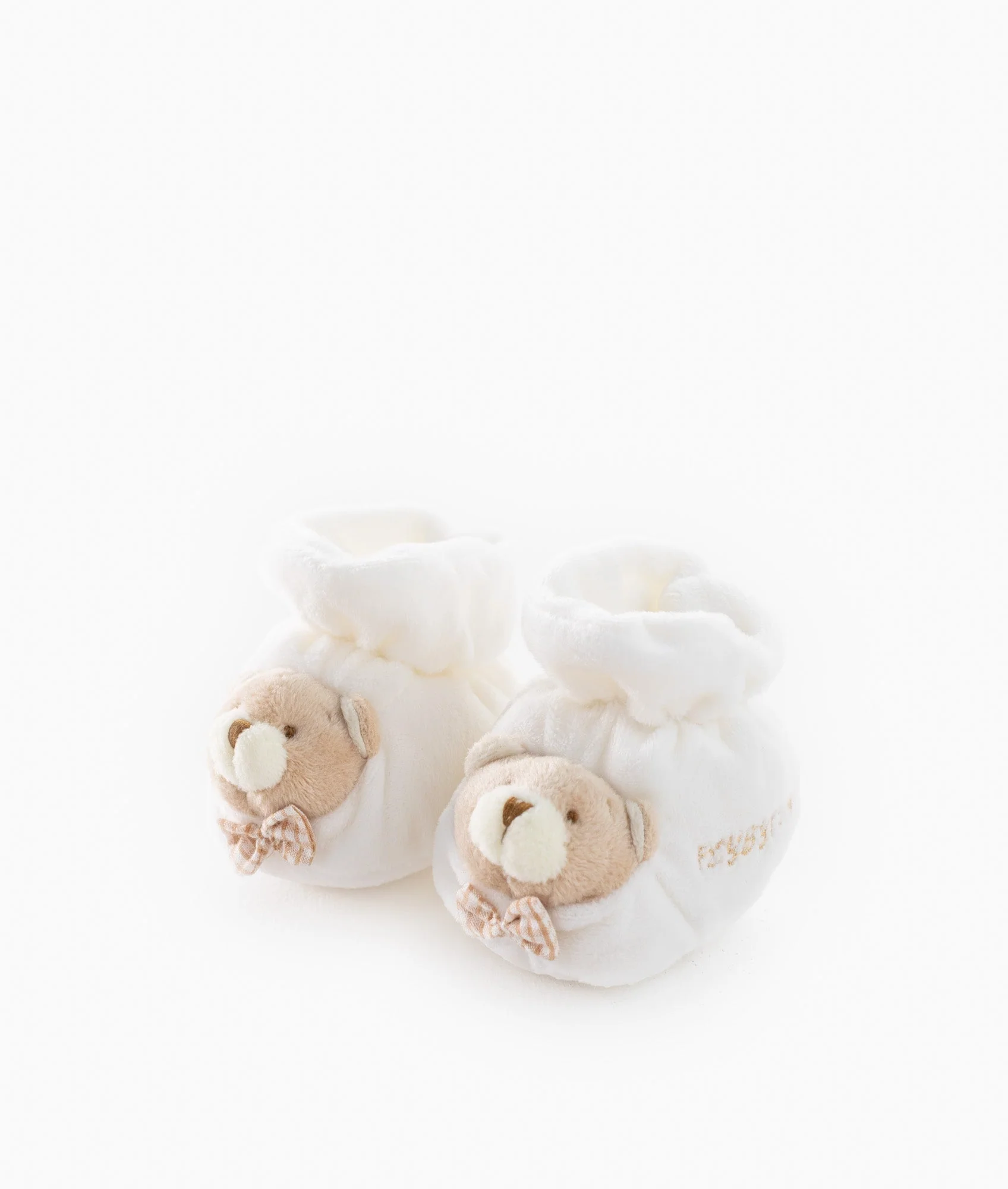 Bear Baby Booties | White & Beige