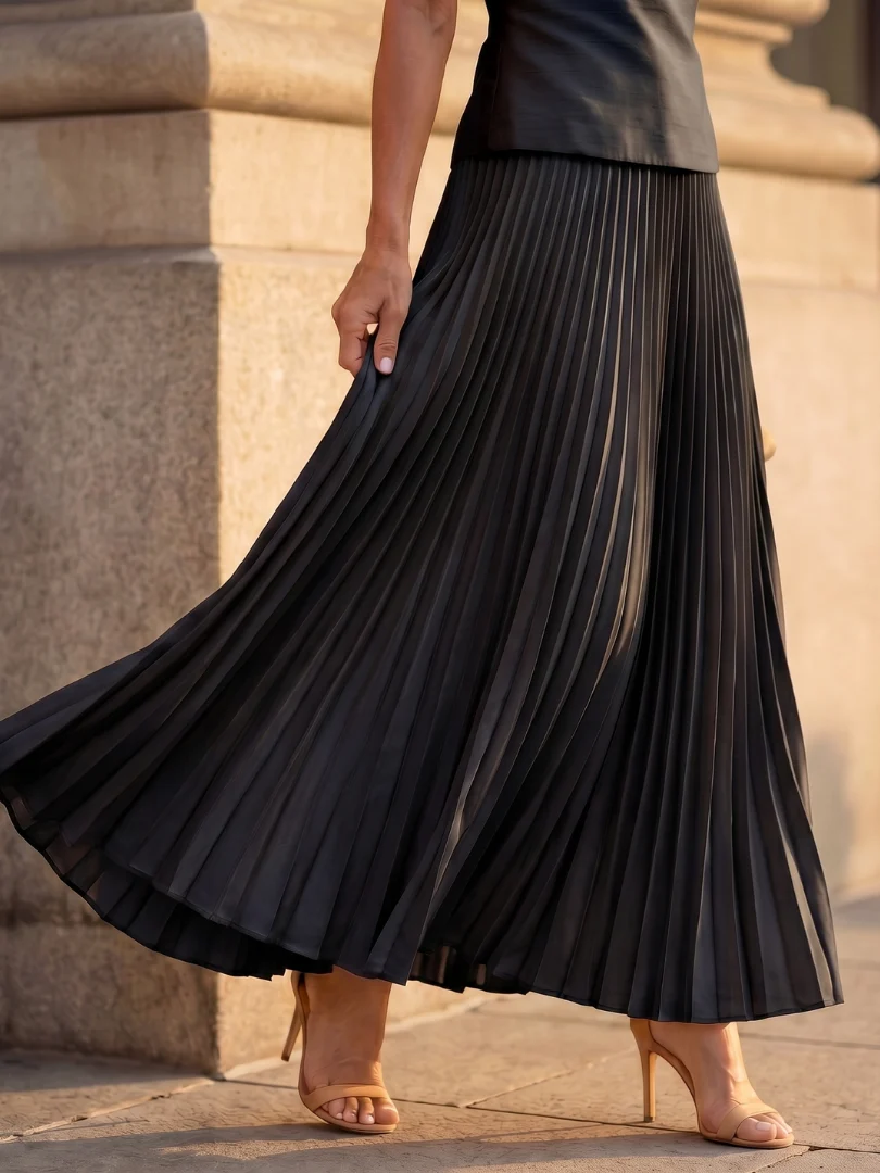 Women��s Two-Piece Set Structured Bodice with Pleated Full-Length Skirt