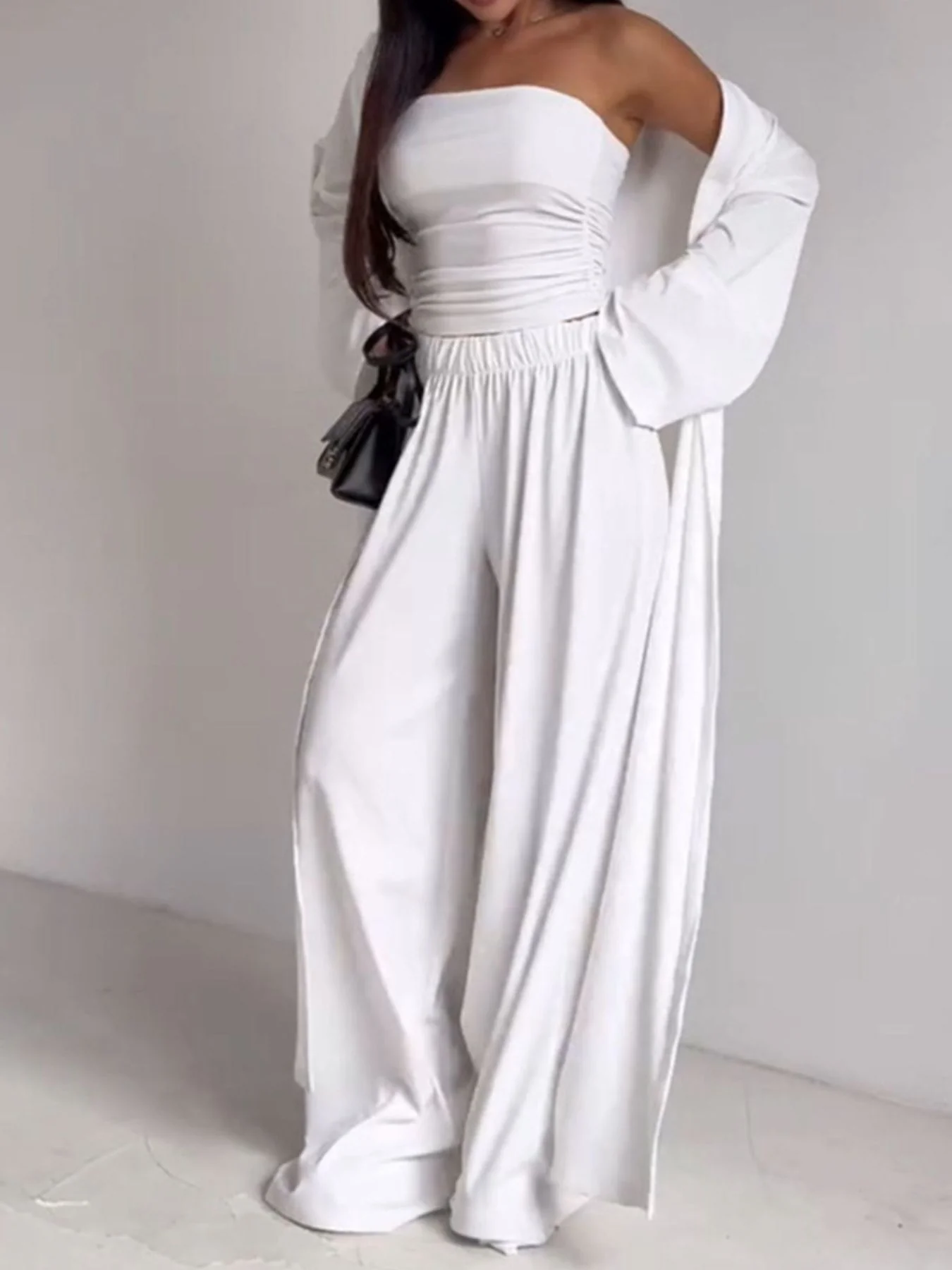 Tube Top & Cardigan & Pants Three Piece Set