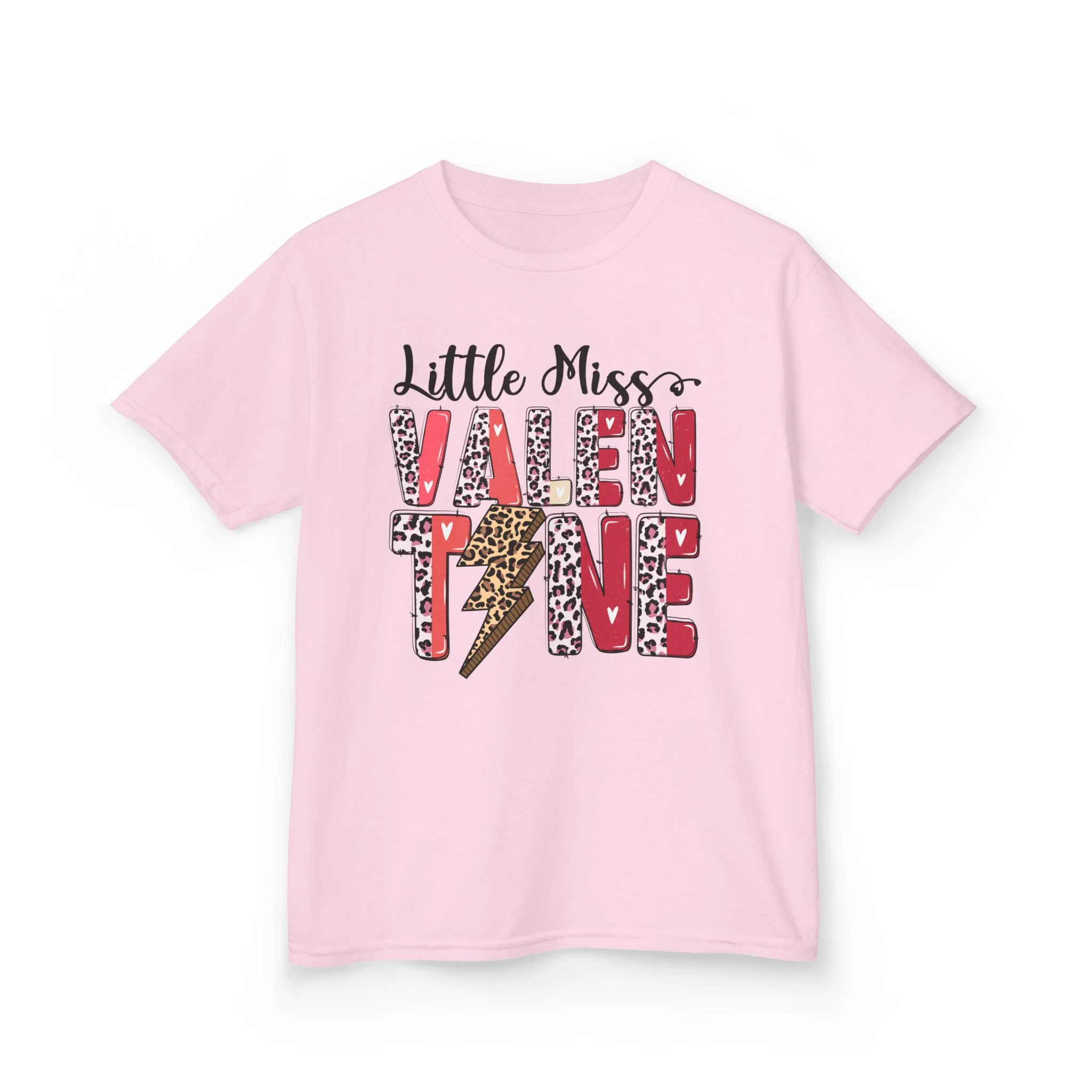 Little Miss Valentine Kids Tee | Leopard Heart Lightning Design