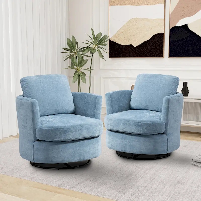 Modern Upholstered Swivel Barrel Chair(Set Of 2)