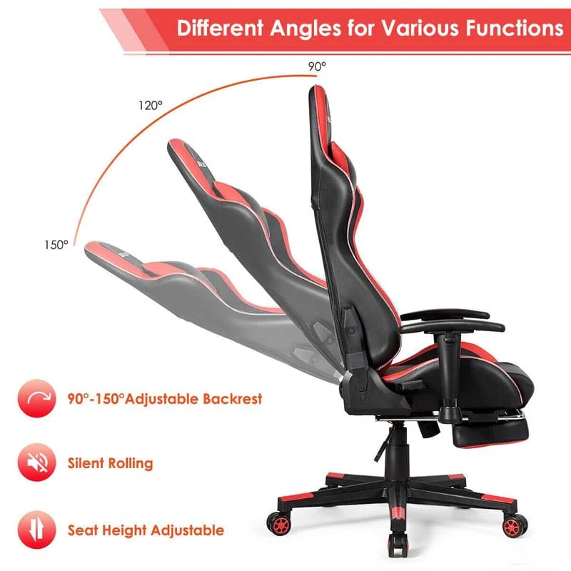 Led Massage Gaming Chair Height Adjustable Racing Computer Office Chair With Footrest Ergonomic High Back Pu Swivel Game Chair - Comfortable And Ergonomic Design