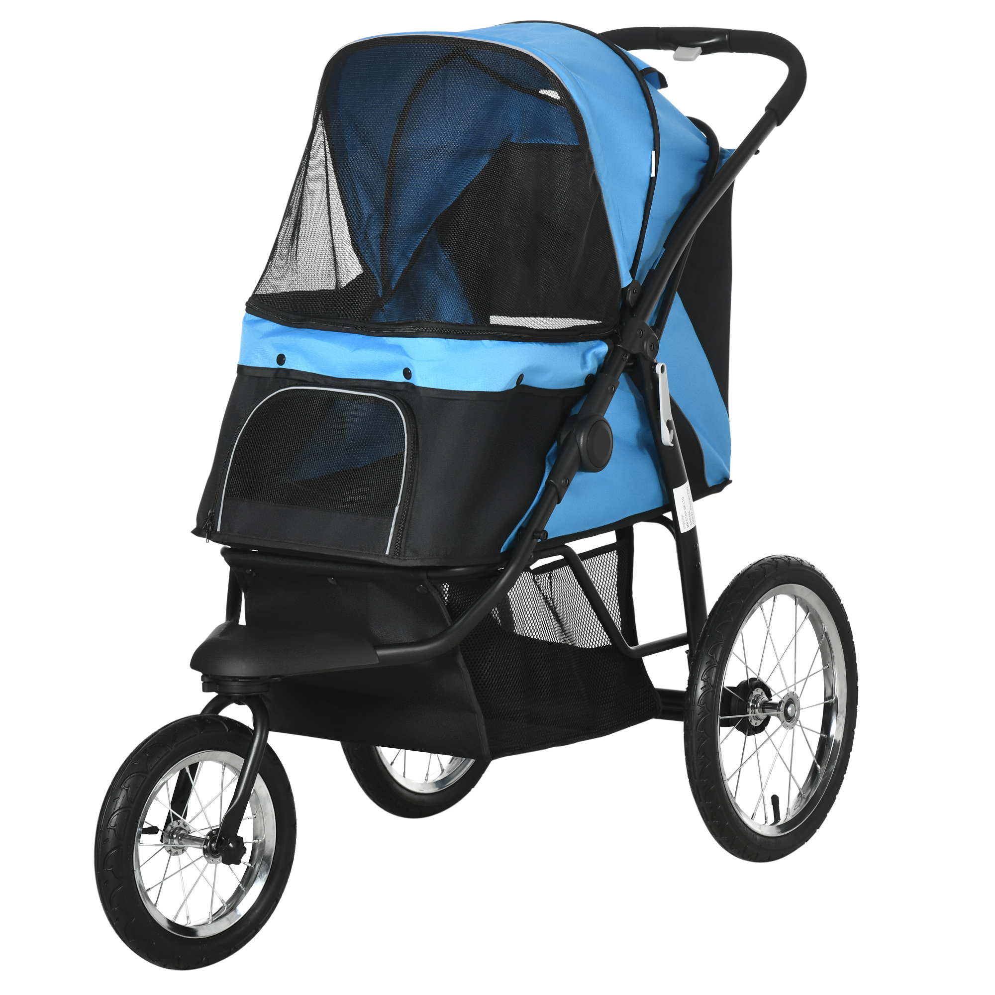 PawHut hondenkinderwagen, opvouwbaar, zonnescherm, gaasvenster, opbergmand, blauw, 111 x 58 x 107 cm