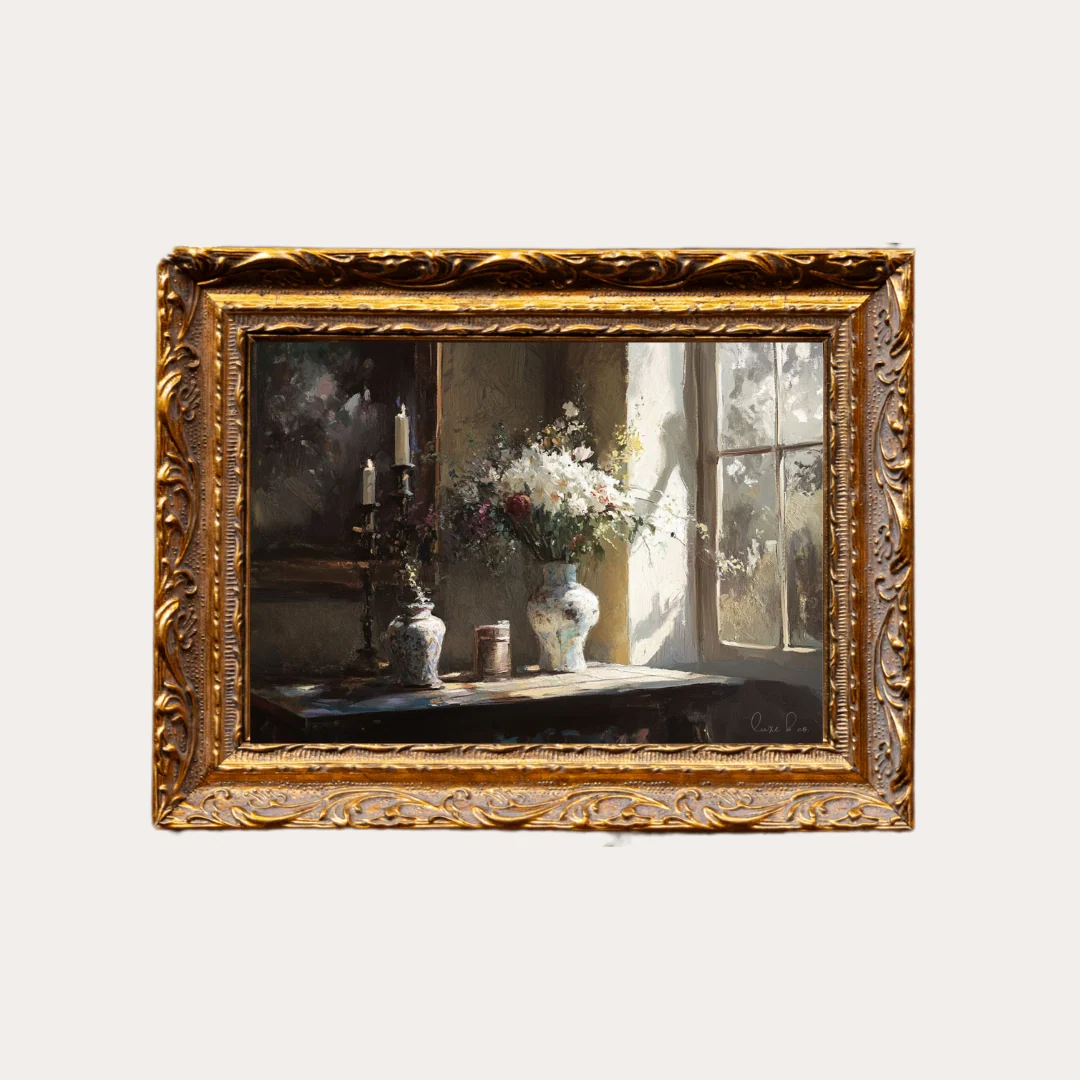 Antique Table Setting | French Brass Inspired Gold Mould Framed Art