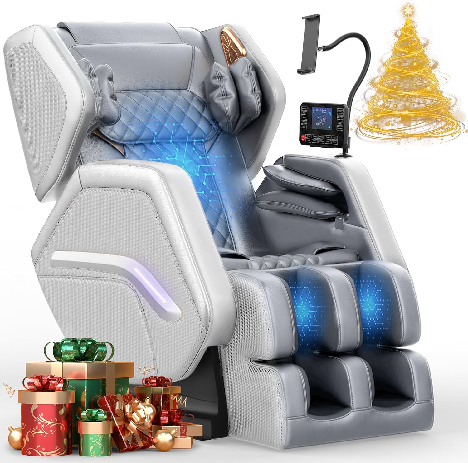 Poltrona massaggiante, Poltrona reclinabile con massaggio completo a 14 rulli, 8 airbag massaggianti, funzione di riscaldamento, massaggio ai piedi, altoparlante Bluetooth, telecomando touch