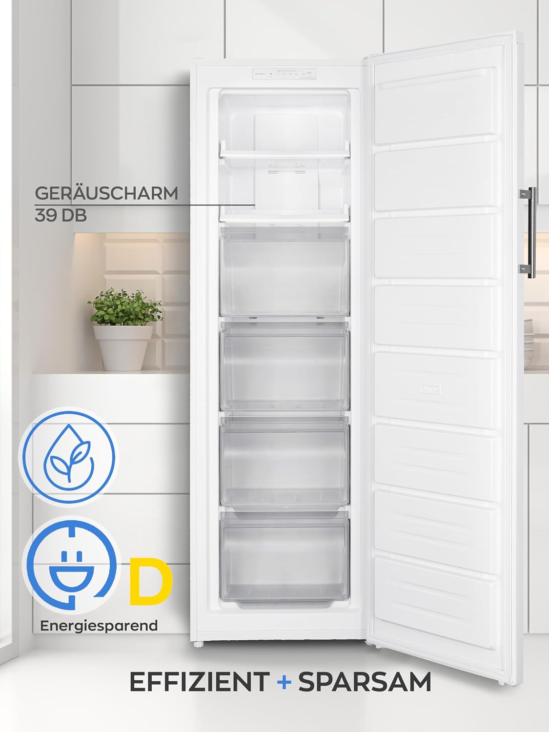 Heinrich´s Gefrierschrank 204L Temperatur: -14°C~-22°C, Volumen, Freezer, No-Frost Schutz, 4x Gefrierschubladen, 2x Schubfächer, LED-Display, wechselbarer Türanschlag, Alarmfunktion (weiß)