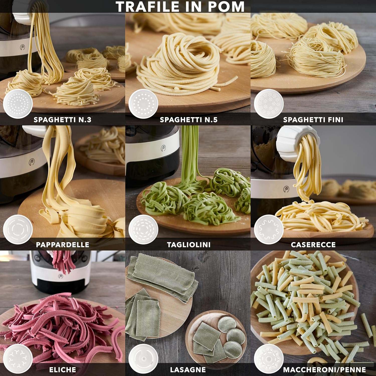 CLASSE ITALY PASTAIO Macchina per la Pasta con 16 trafile di cui 5 in Bronzo. 5 ANNI GARANZIA ITALIA, Pasta Maker, con bilancia, fino a 800g di pasta, 25 tipi diversi di pasta