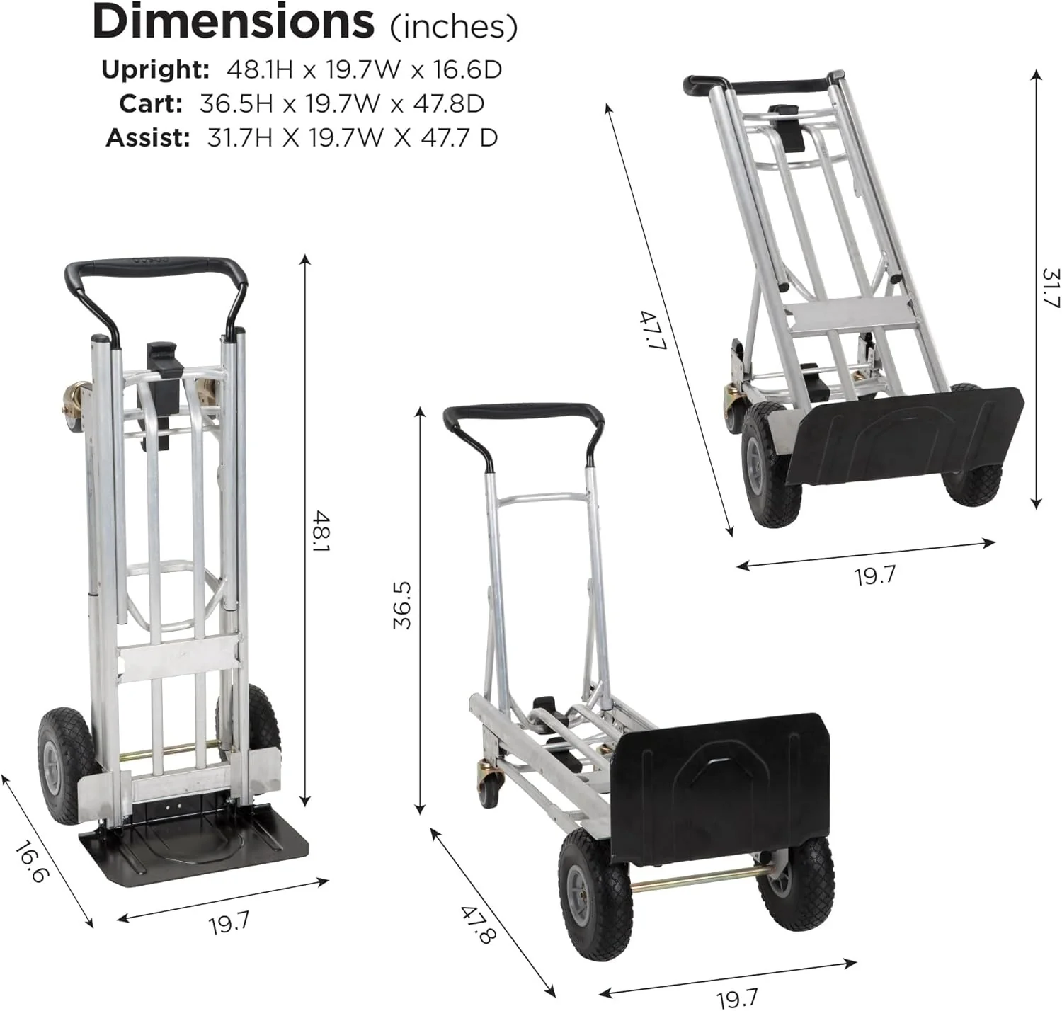 4-in-1 folding hand truck with puncture-proof wheels