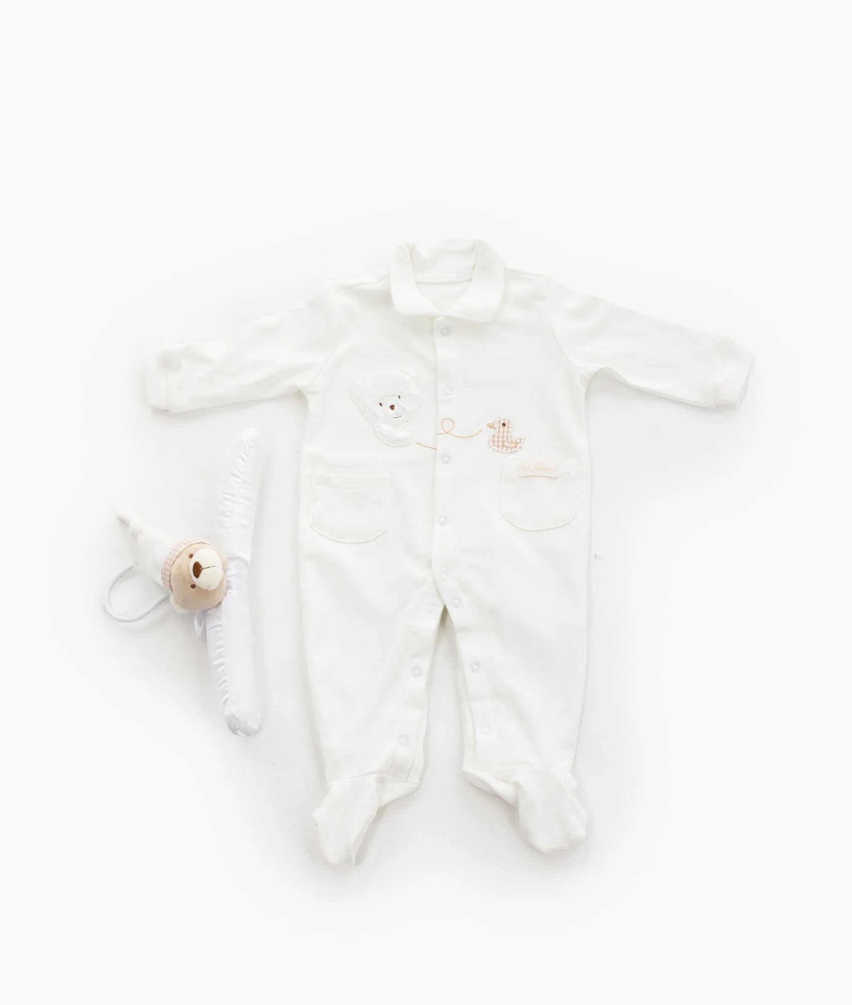 Bear Jumpsuit & Hanger Set | White & Beige