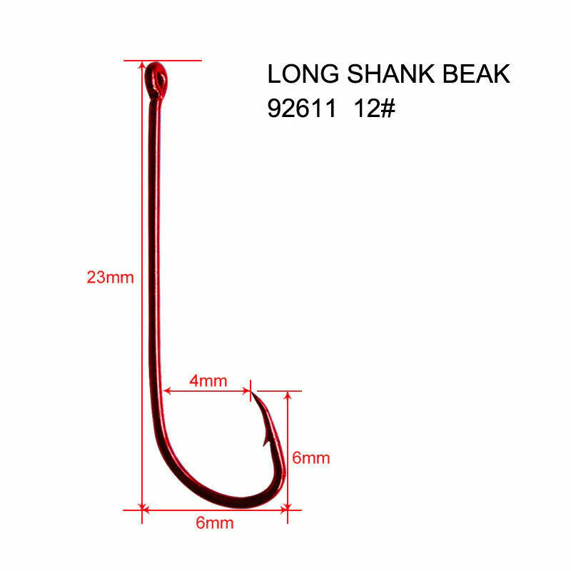 90 x Quality Long Shank 12# RED Hooks Fishing Tackle
