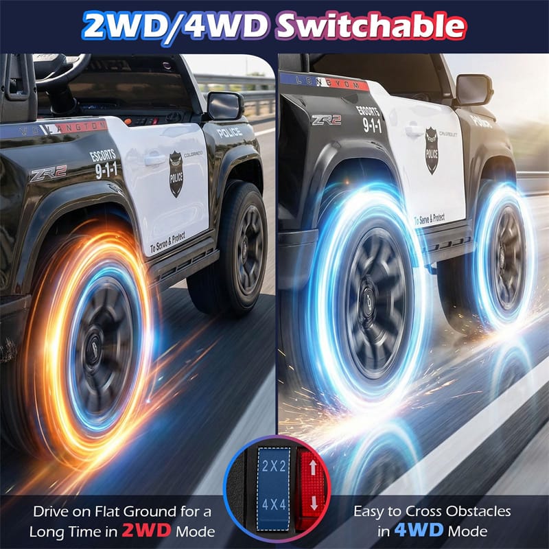 24V 4WD 2-Seater Ride on Police Car, Licensed Chevrolet Kids Electric Vehicle with Remote Control, Megaphone, Siren, Flashing LED Lights & Storage