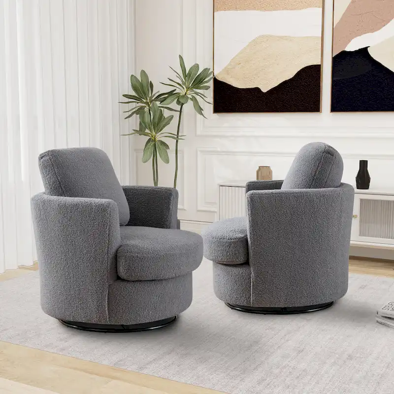 Modern Upholstered Swivel Barrel Chair(Set Of 2)