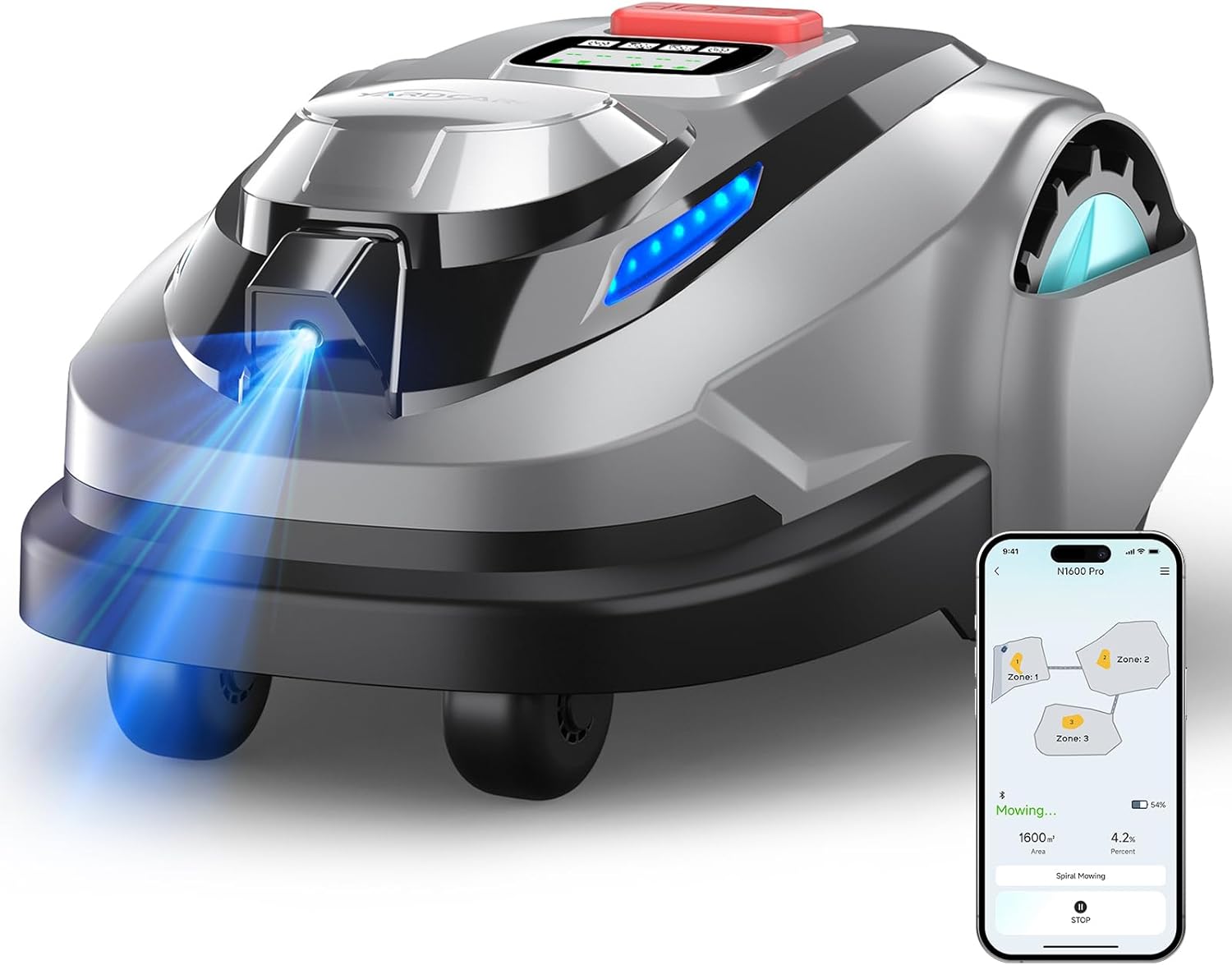 YARDCARE N1600PRO – Robot tagliaerba senza filo perimetrale con navigazione RTK & Vision, fino a 1600 m² percorso di taglio a U, gestione multi-area, controllo tramite app