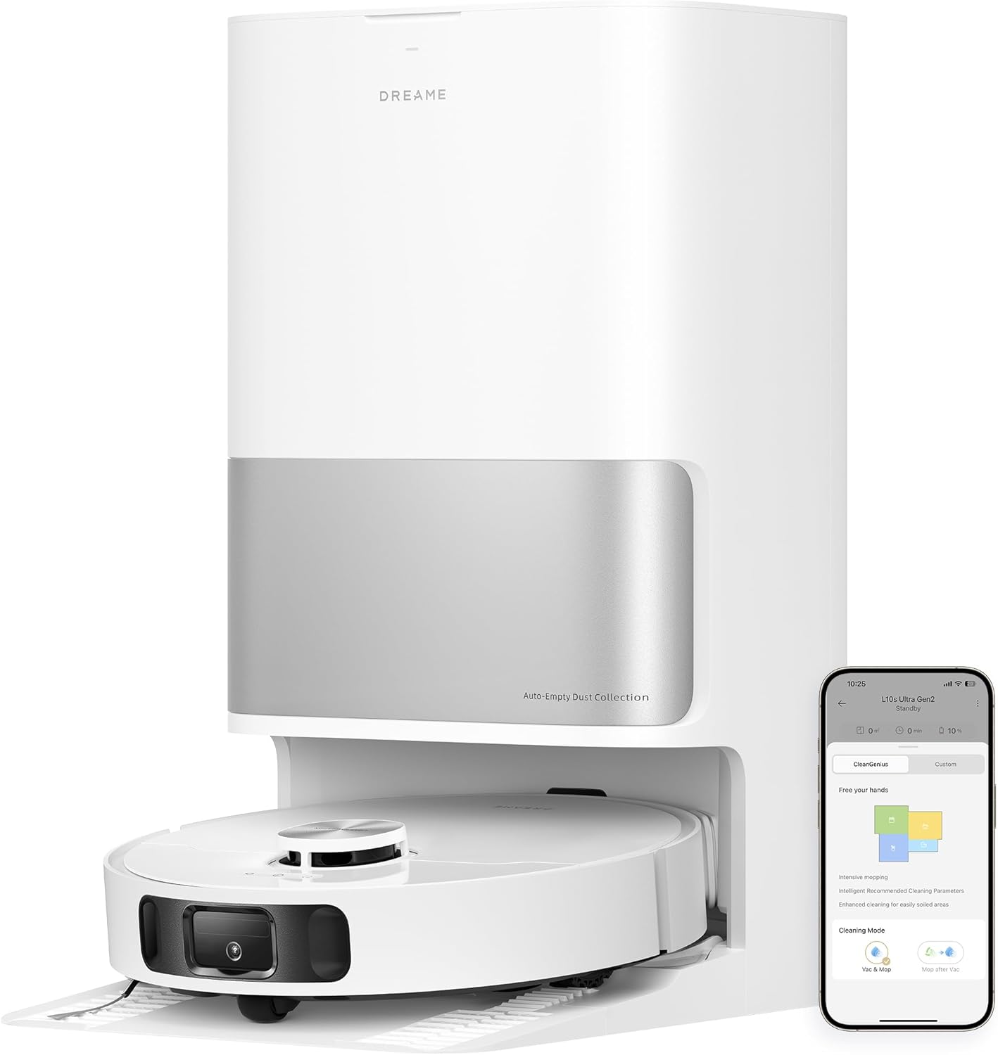 dreame L10s Pro Ultra Heat Roboter Staubsauger mit Automatische Moppreinigung mit heiem Wasser, Moppverlngerung, 7.000 Pa Saugkraft, Doppelte Mopp- und Bodenreinigung, Teppicherkennung