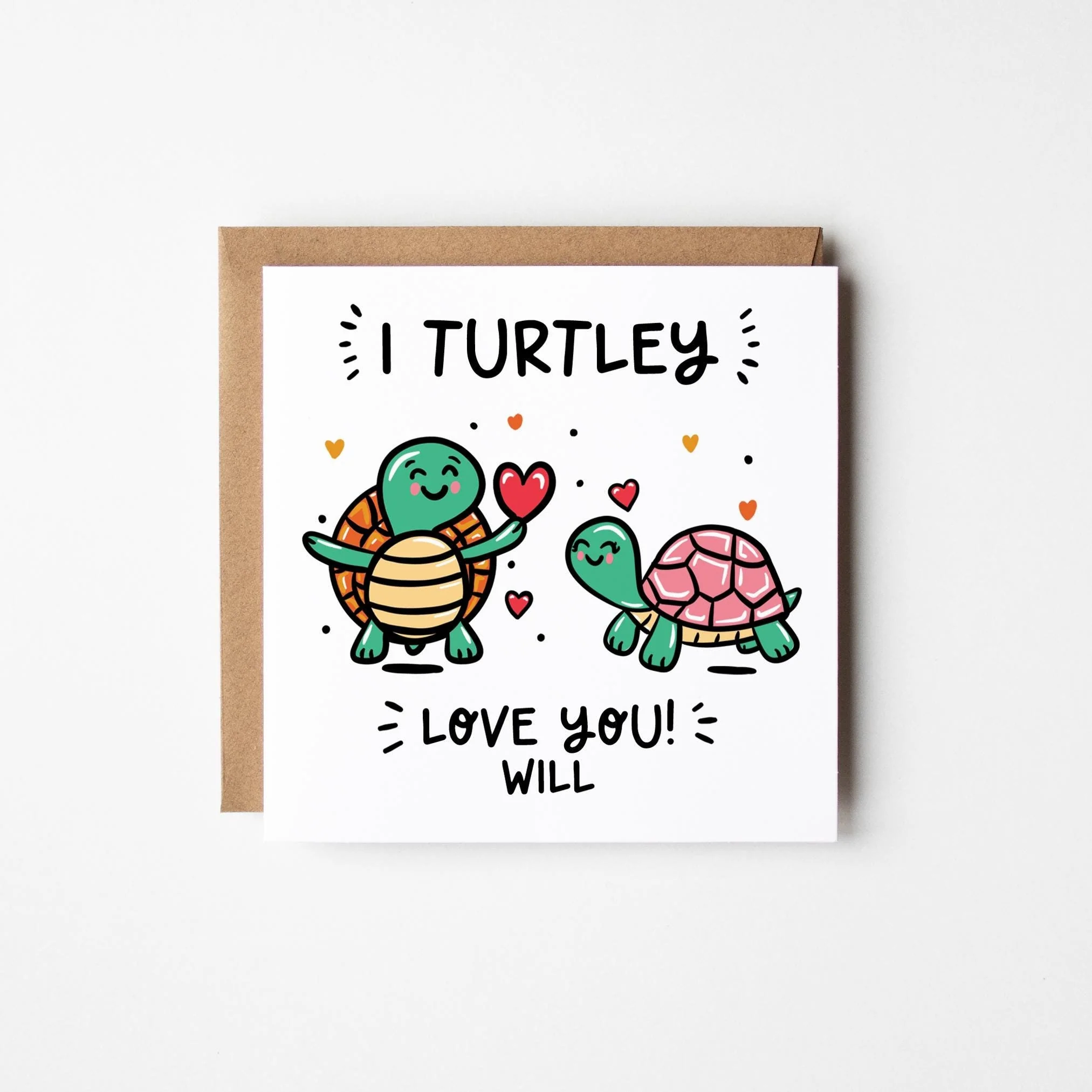 Funny Turtle Card, Personalised Love, Anniversary Greeting Card