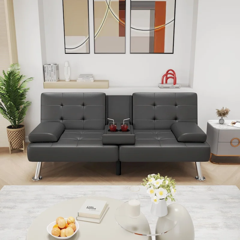Homall Futon Sofa Bed Convertible Lounge Couch Sofa with Cupholders & Pillows