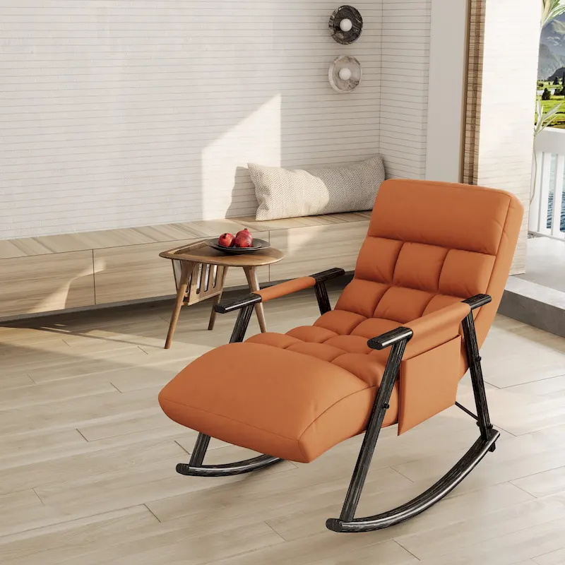 Casual Folding Rocking Chair,Lounge Rocking Chair Adjustable High Back and Foot Rest,Side Pockets Placed in Living Room Bedroom