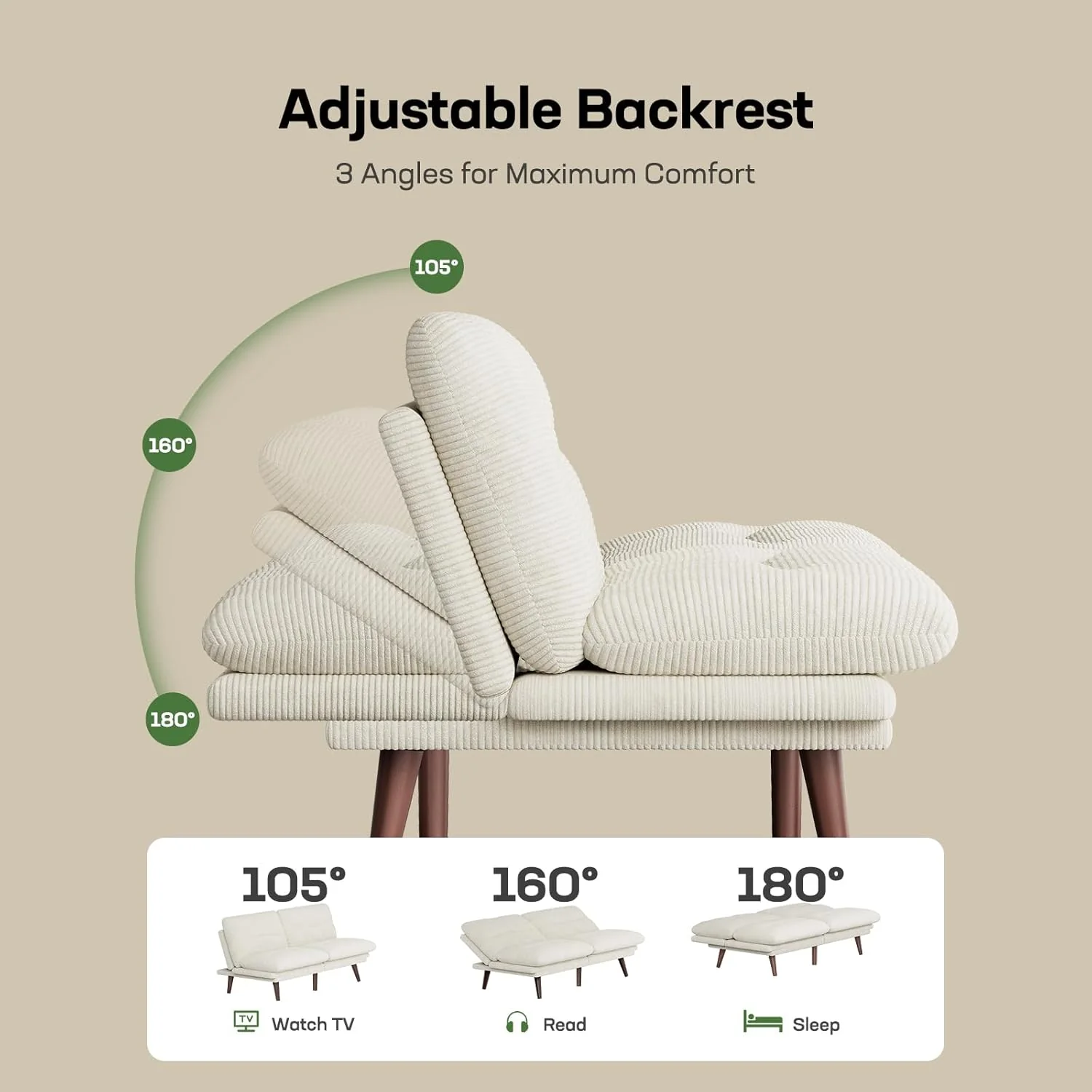 Futon Sofa Bed Futon Sofa with Adjustable Back and Armrests Converts to Small Sleeper Sofa Bed