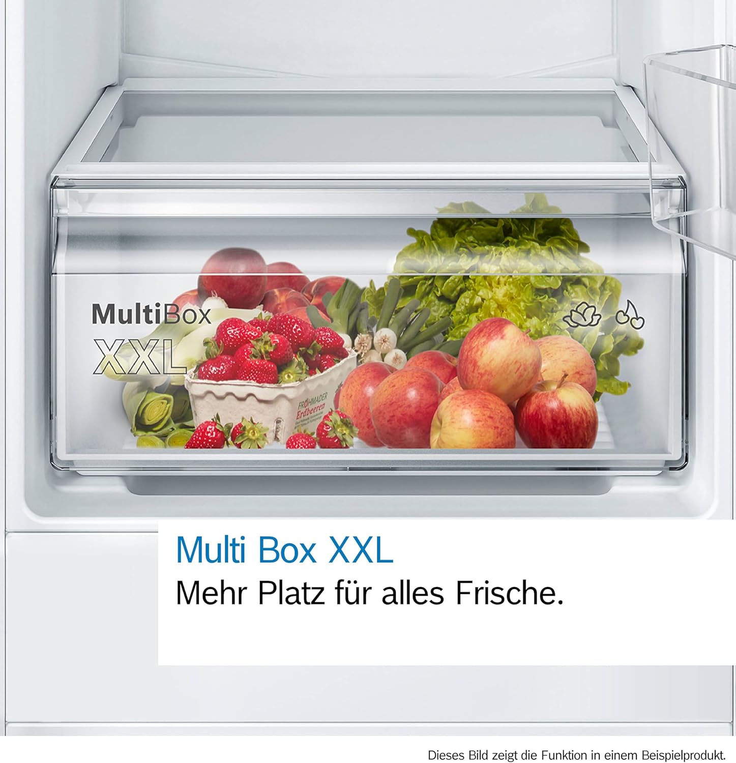 Bosch KIR41VFE0 Serie 4, Einbau-Kühlschrank, 122.5 x 56 cm Nische, 204 L, Flachscharnier, Made in Germany, FreshSense - konstante Innentemperatur, Multibox XXL- viel Platz für Obst und Gemüse, Weiß