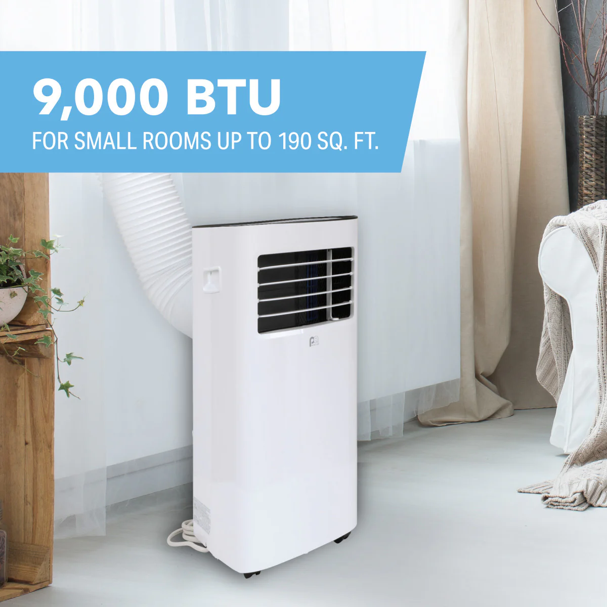 Compacte draagbare airconditioning met 9.000 BTU/5.300 SACC en volledige afstandsbediening