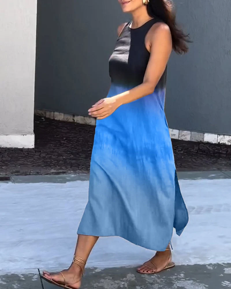 Women��s Sleeveless Ombre Maxi Dress Elegant Gradient Design