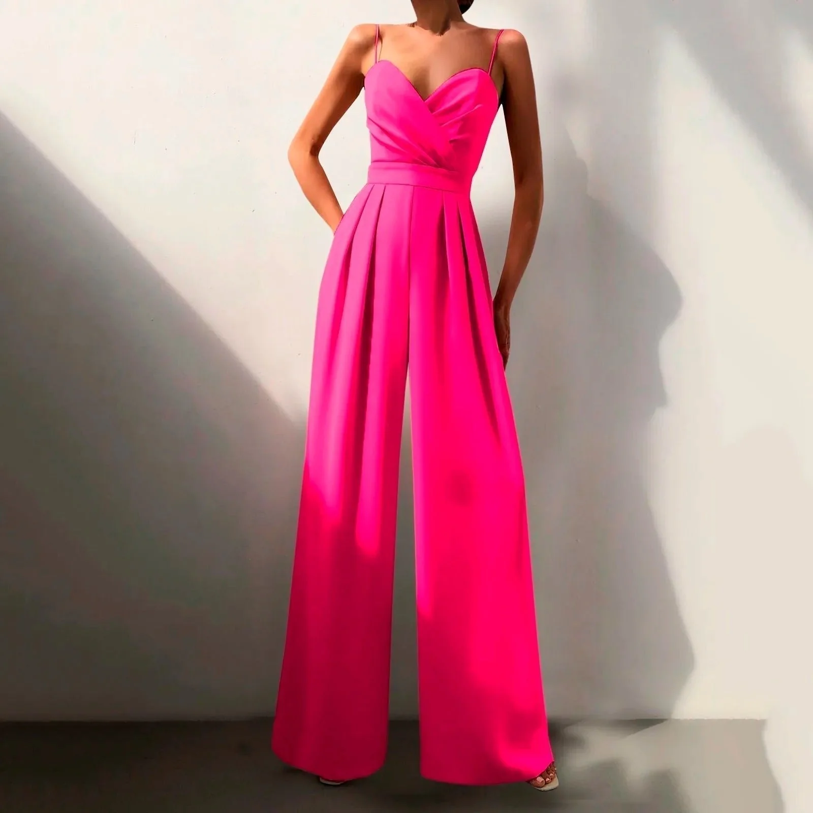 Womena??s Elegant Wide Leg Jumpsuit Sweetheart Neck Spaghetti Strap Style