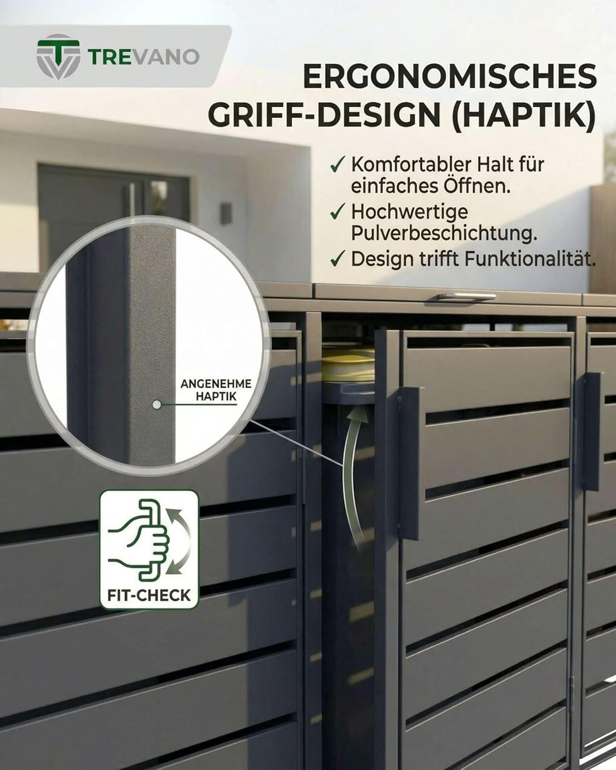 TREVANO Mülltonnenbox 3er 240l - Mülltonnenverkleidung 3 Tonnen Anthrazit - Robustes Mülltonnenhaus aus Stahl - Wetterbeständige Müllboxen für 3 Tonnen - Mülltonnen Unterstand 120l-240l