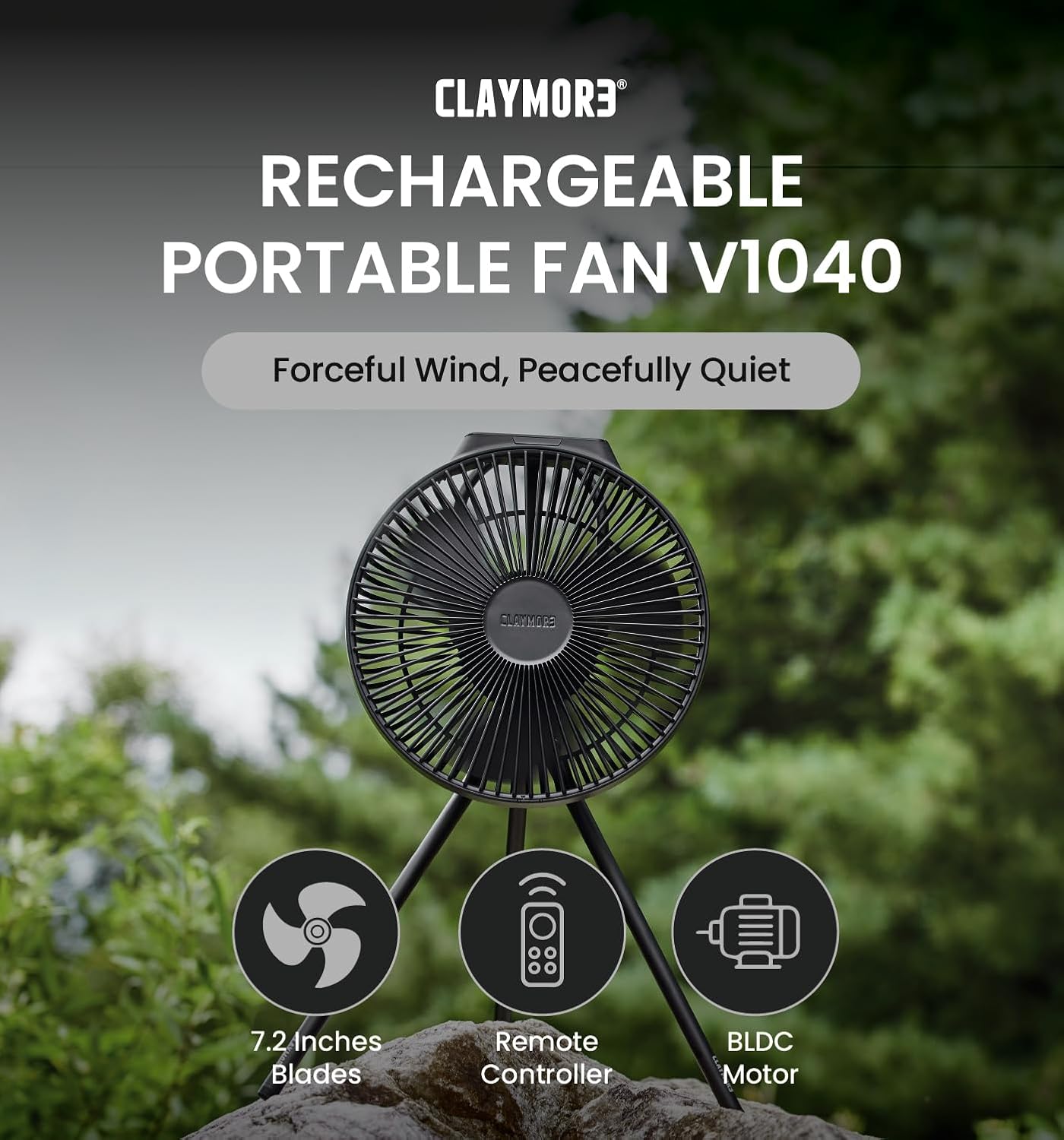 Claymore V1040 Ventilator (Schwarz) - Premium Wiederaufladbarer Tragbarer Luftzirkulator Leistungsstark, Leise mit großem 10.400mAh Akku, Vielseitiger Ständer & Fernbedienung Bis zu 23 Stunden