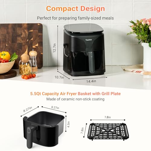 Tastee Ceramic Air Fryer, 8 in 1 Compact 5.5QT AirFryers, 450°F Digital Airfryer Dehydrator with Smart Probe, 24 Presets One touch Cooking, In app Recipes with Window, Dishwasher safe & Non stick : Home & Kitchen