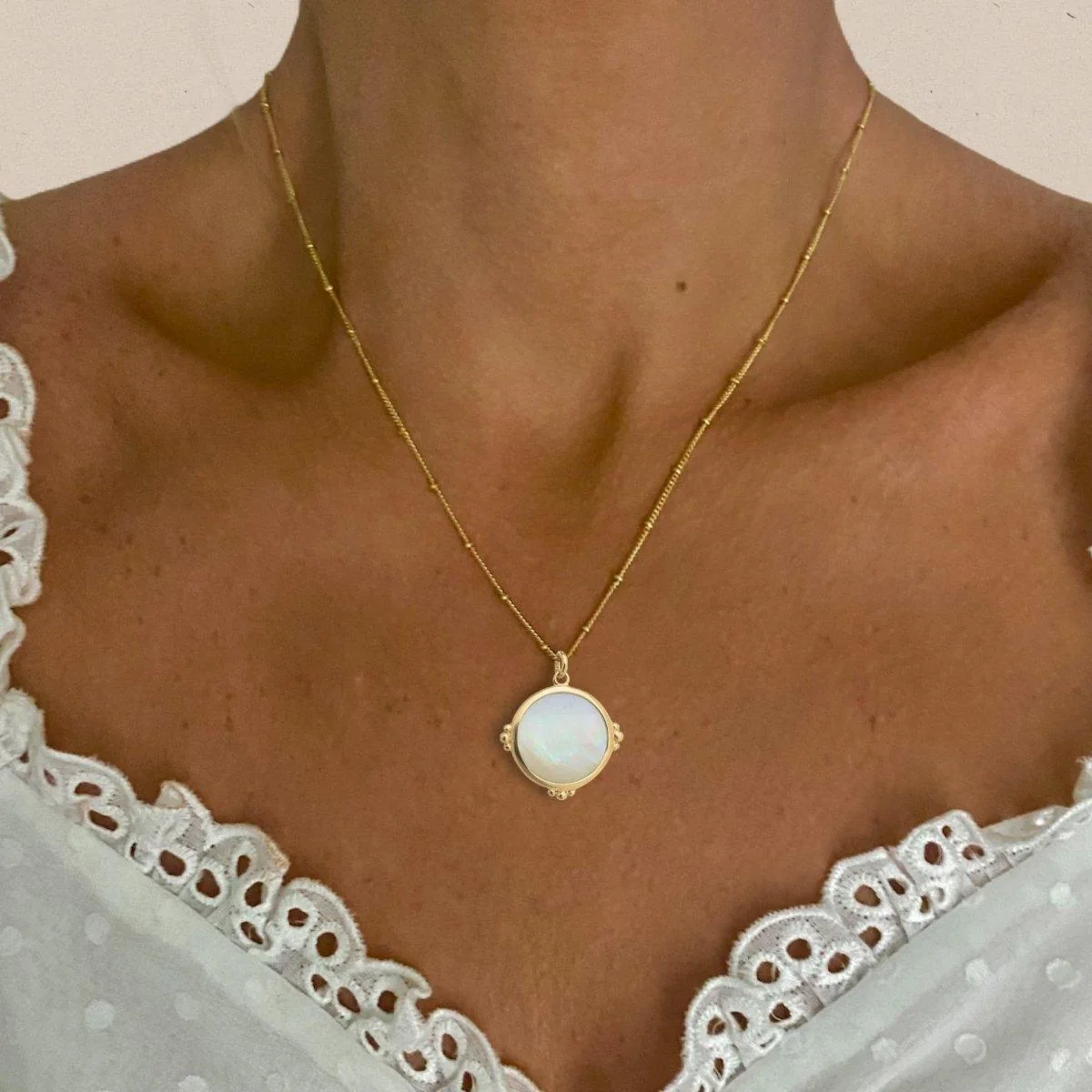 Laihas Enchanted Gold Mother Of Pearl Necklace- Gold Vermeil