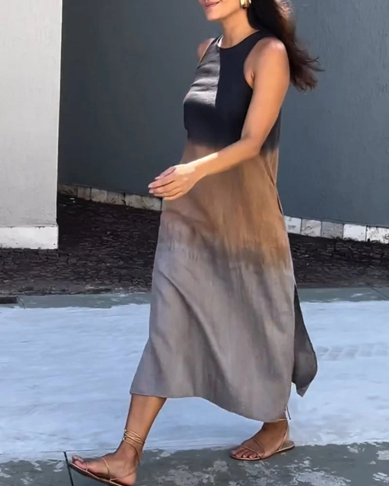 Womena??s Sleeveless Ombre Maxi Dress Elegant Gradient Design