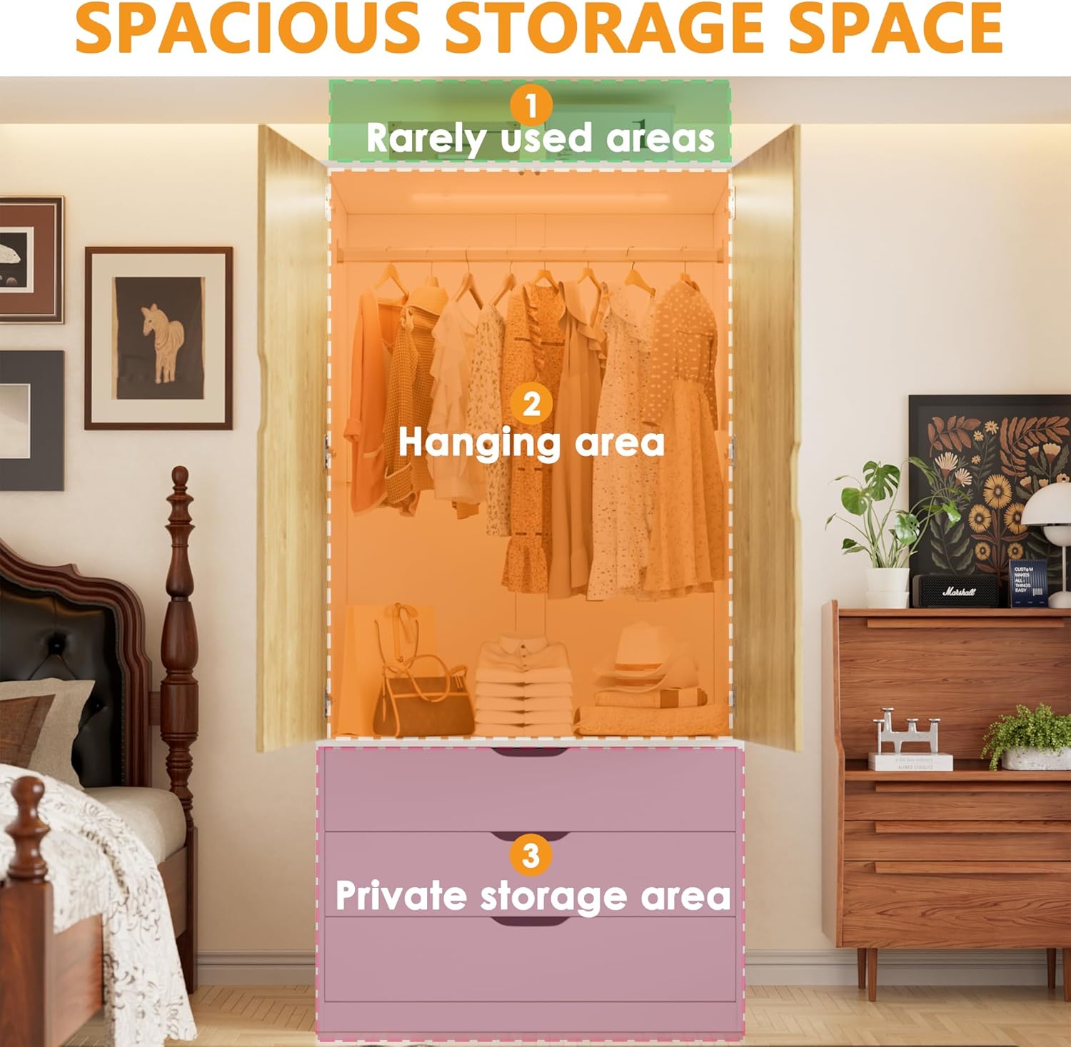 MSFE Armoire Chambre Penderie avec 2 Portes, Armoire Dressing Blanc avec Miroir, LED et 3 Tiroirs, Armoires de Rangement Bois pour Adulte Enfant, Garde-Robe Moderne 80 x 180 x 50 cm (L/H/P)